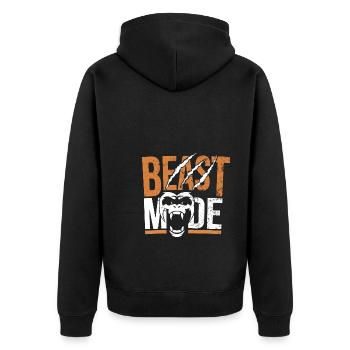 Sport Fitness - Beast Mode - Unisex Premium Bio Zip Hoodie - Schwarz - Hinten - Nico (187cm)