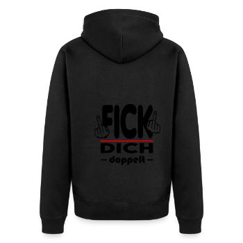Fick Dich doppelt Mittelfinger Fuck Off Sprüche - Unisex Premium Bio Zip Hoodie - Schwarz - Hinten - Nico (187cm)