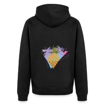 80er Synthwave Frucht Geschenk Vaporwave Ananas - Unisex Premium Bio Zip Hoodie - Schwarz - Hinten - Nico (187cm)