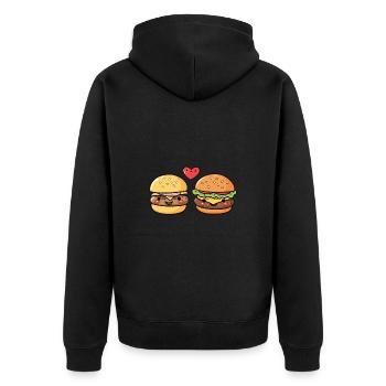 Burger Paar Liebe Herz Valentinstag - Unisex Premium Bio Zip Hoodie - Schwarz - Hinten - Nico (187cm)