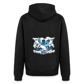 Meerestier Hai Tier Geschenk Süßes Hammerhai - Unisex Premium Bio Zip Hoodie - Schwarz - Hinten - Nico (187cm)