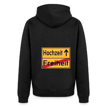 Hochzeit Freiheit Abschied Feier Schild - Unisex Premium Bio Zip Hoodie - Schwarz - Hinten - Nico (187cm)