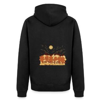 Herbst Landschaft Wald Bäume Vollmond Natur - Unisex Premium Bio Zip Hoodie - Schwarz - Hinten - Nico (187cm)