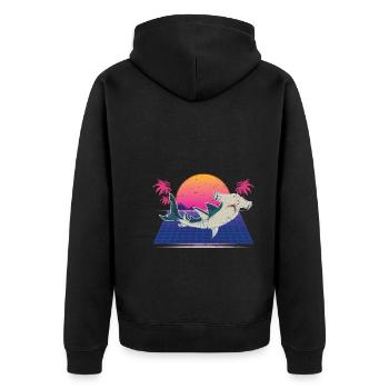 Shark Gift Retro 90s Vaporwave Hammerhead Shark - Unisex Premium Organic Zip Hoodie - black - Back - Nico (187cm)
