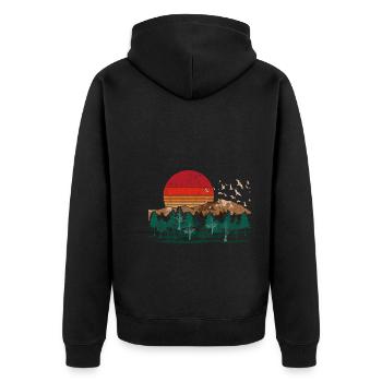 Wald Bäume Vögel Retro Sonnenuntergang Natur - Unisex Premium Bio Zip Hoodie - Schwarz - Hinten - Nico (187cm)