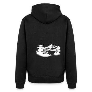 Maison japonaise Asiatique Paysage Design - Veste à capuche bio Premium Unisexe - noir - Dos - Nico (187cm)