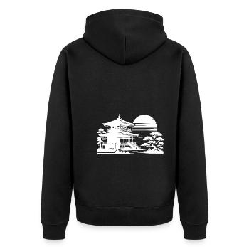 Sonnenaufgang japanischer Landschaft Baum Tempel - Unisex Premium Bio Zip Hoodie - Schwarz - Hinten - Nico (187cm)