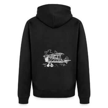 Illustration de la boîte vintage du biplan volant - Veste à capuche bio Premium Unisexe - noir - Dos - Nico (187cm)