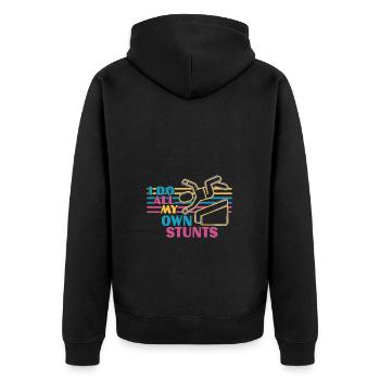 Ich Mache Alle Meine Eigenen Stunts - Komische - Unisex Premium Bio Zip Hoodie - Schwarz - Hinten - Nico (187cm)
