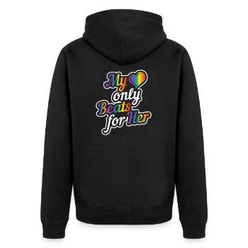Matching Lesbian Couple Heart only beats for her - Unisex Premium Organic Zip Hoodie - black - Back - Nico (187cm)