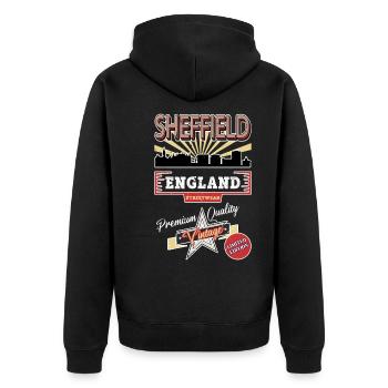 Sheffield England UK City Skyline Vintage Retro - Unisex Premium Organic Zip Hoodie - black - Back - Nico (187cm)