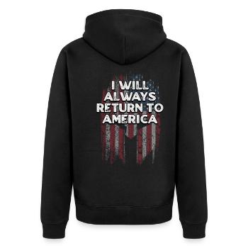 Ich werde immer nach Amerika zurückkehren Patriotischer Amerikaner - Unisex Premium Bio Zip Hoodie - Schwarz - Hinten - Nico (187cm)