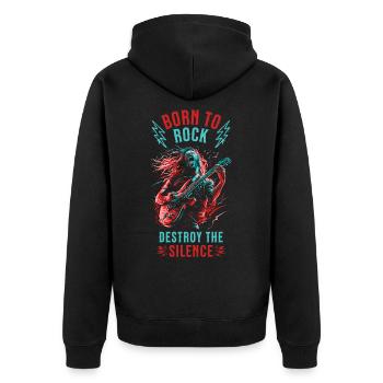 Gitarrist E-Gitarre Rock Punk Metal Splash Neon - Unisex Premium Bio Zip Hoodie - Schwarz - Hinten - Nico (187cm)