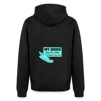 Meine Schuhe Haben Mehr Kilometer Als Dein Auto - Unisex Premium Bio Zip Hoodie - Schwarz - Hinten - Nico (187cm)