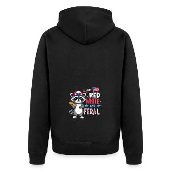 Red White And Feral Waschbär Nationalfeiertag - Unisex Premium Bio Zip Hoodie - Schwarz - Hinten - Nico (187cm)