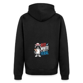 Red White And Feral Waschbär Nationalfeiertag - Unisex Premium Bio Zip Hoodie - Schwarz - Hinten - Nico (187cm)