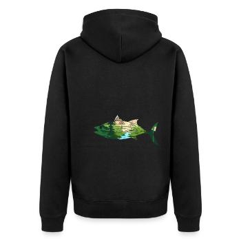 Gebirge Angeln Natur Bäume Angler Geschenk Fisch - Unisex Premium Bio Zip Hoodie - Schwarz - Hinten - Nico (187cm)