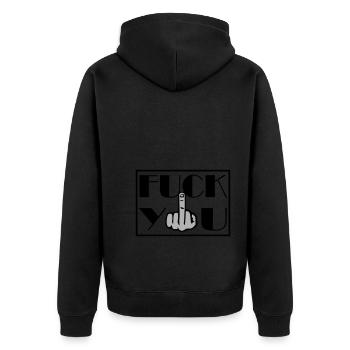 Fuck You Fick Dich Mittelfinger - Unisex Premium Bio Zip Hoodie - Schwarz - Hinten - Nico (187cm)