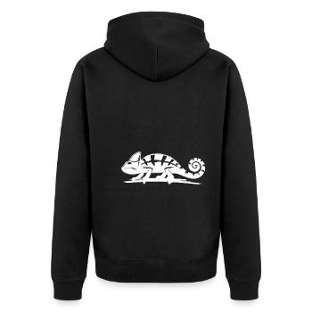 Wandelndes Chamäleon in der Natur - Unisex Premium Bio Zip Hoodie - Schwarz - Hinten - Nico (187cm)