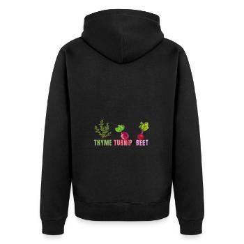 Thyme To Turnip The Beet Funny Vegetable Motif - Unisex Premium Organic Zip Hoodie - black - Back - Nico (187cm)