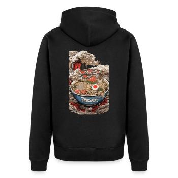 Japan Retro Ramen Ukiyo-e Tokyo Wave Art - Unisex Premium Organic Zip Hoodie - black - Back - Nico (187cm)