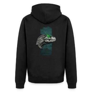 Glühender Raptor: Der glühende Blick - Unisex Premium Bio Zip Hoodie - Schwarz - Hinten - Nico (187cm)