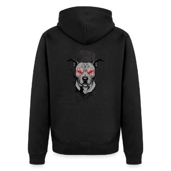 Inferno-Wächter: PitBulls purpurroter Blick - Unisex Premium Bio Zip Hoodie - Schwarz - Hinten - Nico (187cm)