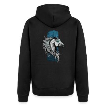 Celestial Beauty: Blue-Eyed Pegasus feathered hors - Unisex Premium Organic Zip Hoodie - black - Back - Nico (187cm)
