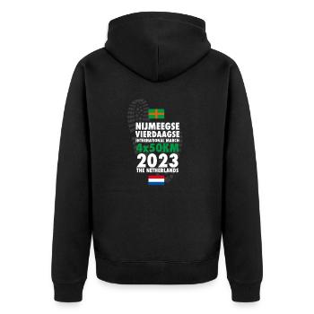 2023 Nijmegen Four Days Marches 4 x 50 km - Unisex Premium Organic Zip Hoodie - black - Back - Nico (187cm)