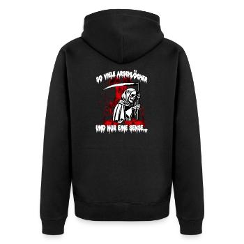 Sensenmann Reaper lustiger Spruch Fun Skelett - Unisex Premium Bio Zip Hoodie - Schwarz - Hinten - Nico (187cm)