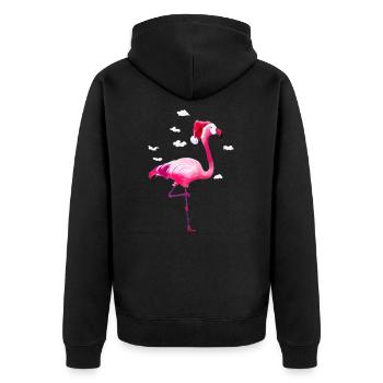 Weihnachtsflamingo - Unisex Premium Bio Zip Hoodie - Schwarz - Hinten - Nico (187cm)