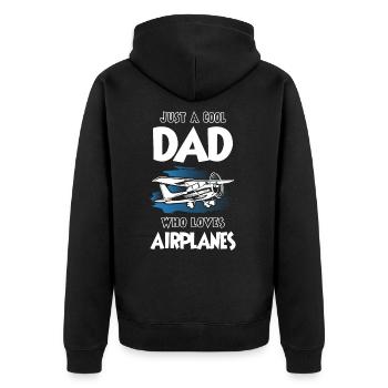 Just a Cool Dad Who Loves Airplanes - Unisex Premium Organic Zip Hoodie - black - Back - Nico (187cm)