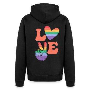 Gay Lesbian Rainbow T-Shirt Gift Idea - Unisex Premium Organic Zip Hoodie - black - Back - Nico (187cm)