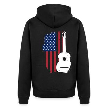 USA Flagge Gitarre - Unisex Premium Bio Zip Hoodie - Schwarz - Hinten - Nico (187cm)