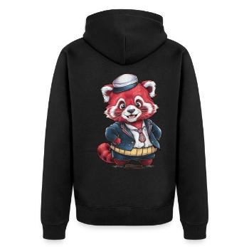 Red Kawaii Panda Wearing School Uniform - Unisex Premium Organic Zip Hoodie - black - Back - Nico (187cm)