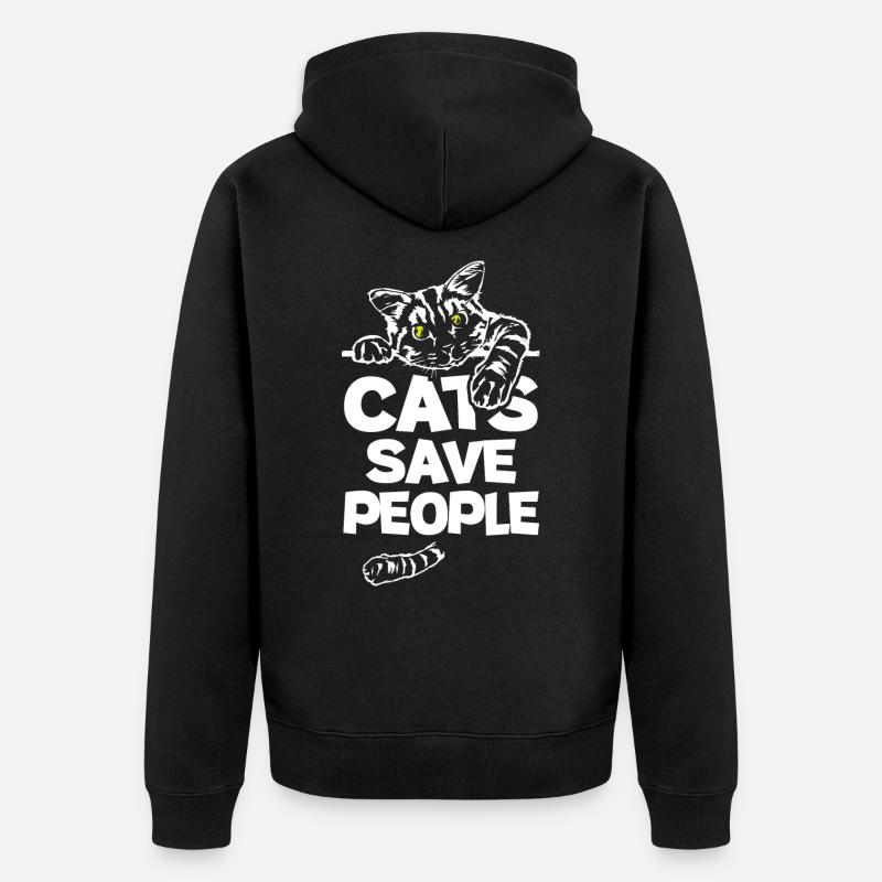 Les chats sauvent les gens - Veste à capuche bio Premium Unisexe - noir