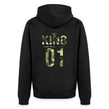 King King Queen Pärchenoutfit Familie Flecktarn - Unisex Premium Bio Zip Hoodie - Schwarz - Hinten - Nico (187cm)