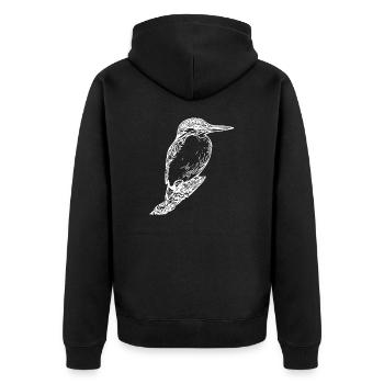 Vintage Eleganter Eisvogel - Vogel Natur Motiv - Unisex Premium Bio Zip Hoodie - Schwarz - Hinten - Nico (187cm)