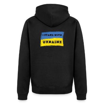 Je suis aux côtés de l’Ukraine - Ukraine - Veste à capuche bio Premium Unisexe - noir - Dos - Nico (187cm)