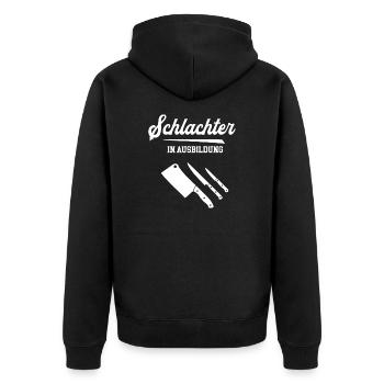 Schlachter in Ausbildung Metzger Fleischer Azubi - Unisex Premium Bio Zip Hoodie - Schwarz - Hinten - Nico (187cm)