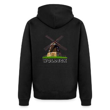 Windmühle Woldegk - Unisex Premium Bio Zip Hoodie - Schwarz - Hinten - Nico (187cm)