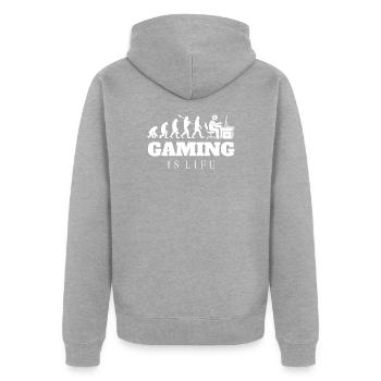 Gaming Gamer Evolution Geschenk - Unisex Premium Bio Zip Hoodie - Grau meliert - Hinten - Nico (187cm)