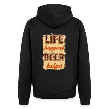 Life happens, beer helps. - Unisex Premium Organic Zip Hoodie - black - Back - Nico (187cm)