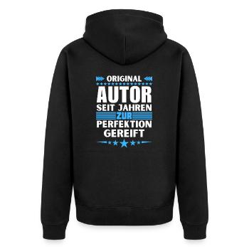 Author matured to perfection - Unisex Premium Organic Zip Hoodie - black - Back - Nico (187cm)