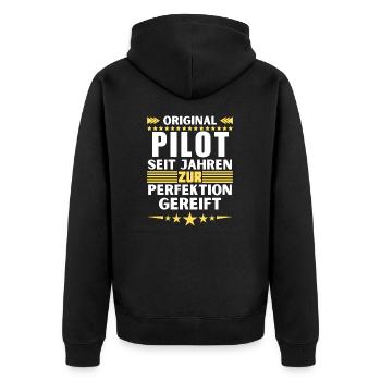 Pilot matured to perfection - Unisex Premium Organic Zip Hoodie - black - Back - Nico (187cm)