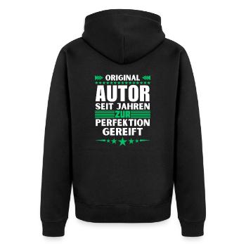 Author matured to perfection - Unisex Premium Organic Zip Hoodie - black - Back - Nico (187cm)