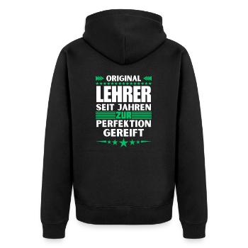 Zur Perfektion gereifter Lehrer - Unisex Premium Bio Zip Hoodie - Schwarz - Hinten - Nico (187cm)