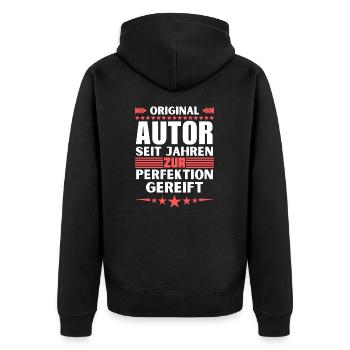 Author matured to perfection - Unisex Premium Organic Zip Hoodie - black - Back - Nico (187cm)