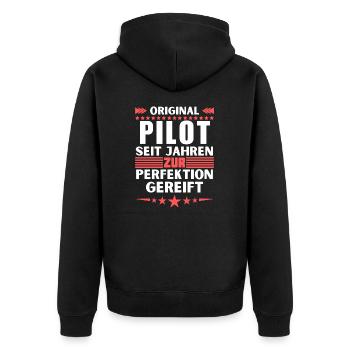 Pilot matured to perfection - Unisex Premium Organic Zip Hoodie - black - Back - Nico (187cm)