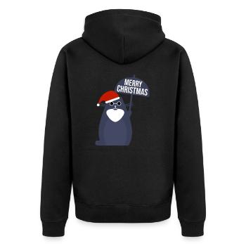 Merry Christmas Katze - Unisex Premium Bio Zip Hoodie - Schwarz - Hinten - Nico (187cm)